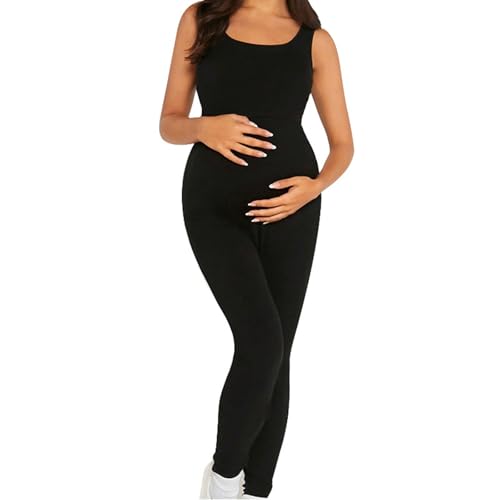 Cexiakong Mutterschaft Strampler Schwangerschaft Shapewear Knit ärmellose Jumpsuit Strampler Gerippte Jumpsuits Sportanzug Einteiliger Damen Kuschelig Overall Eng Bodysuit Tank Tops Angenehm