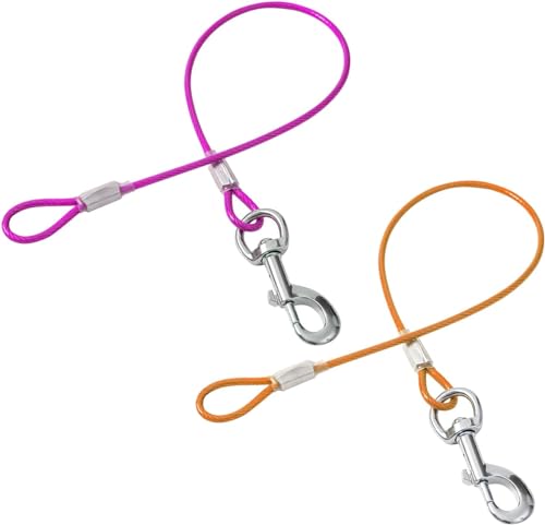 Mi Metty 2Pack Hundeleine Verlängerungsseil Kausicherfest Metall Kabel Leine,Hochbelastbar Trainingsleine Hundeleine Große Mittelgroße Hunde (Orange+Violett, 24 inch/60 cm)