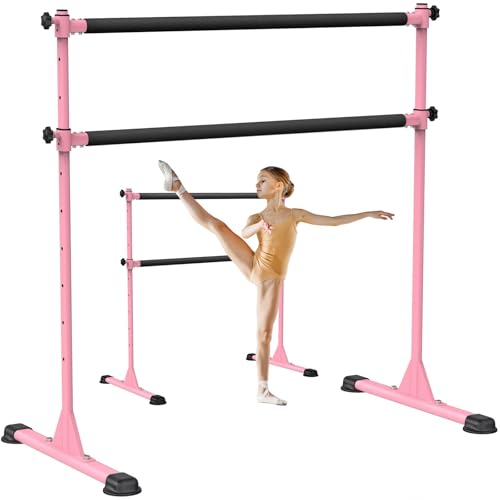 BeneLabel Ballettstange Freistehend, 10 Höhenverstellbare Schwerlast Schaumstoffgepolstert Tanzbar mit Rutschfesten Gummipad für Kinder Erwachsene Zuhause Workout Fitness Yoga Stretchstange,120 x 71cm