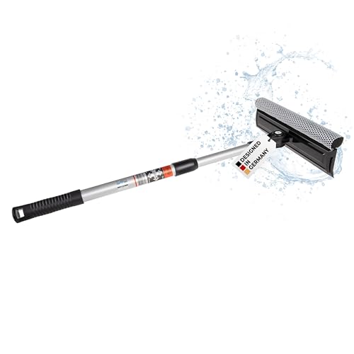 HEYNER® Windschutzscheiben Reiniger Abzieher Auto 25 cm I Teleskop: 53-80 cm I ausziehbar Aluminium-Rohr & ergonomischer Griff, klappbarer Kopf I Scheibenreiniger Fliegenschwamm