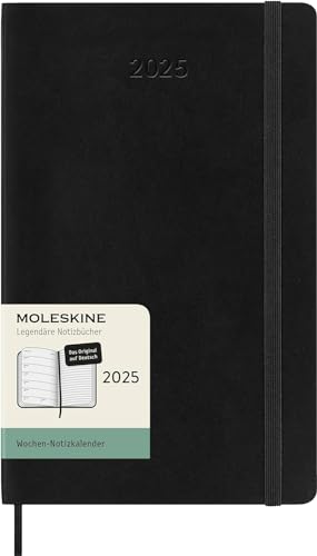 Moleskine Weekly Planner, WochenPlaner mit Platz für Notizen für 12 Monate 2025, Weicher Einband und Elastischer Verschluss, Farbe Schwarz, Deutsche Sprache, Großes Format 13x21 cm