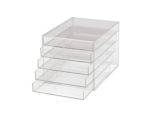 MAUL Schubladenbox A4 aus Acryl | Schreibtisch Organizer mit 5 Fächern zur Aufbewahrung von Papier, Rechnung, Dokumente | Platzsparend stapelbar für Schreibtisch und Regal | Transparent