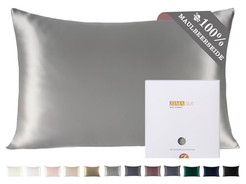 ZIMASILK Kissenbezug aus 100% Seide für Haare und Haut. Doppelseitige 19 Momme Reine Maulbeerseide Kissenhülle mit Reißverschluss, 1 Stück.(40x80 cm, Silber-Grau)