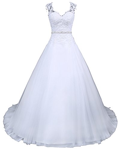 Romantic-Fashion Brautkleid Hochzeitskleid Weiß Modell W048 A-Linie Satin Perlen Pailletten Strass DE Größe 48