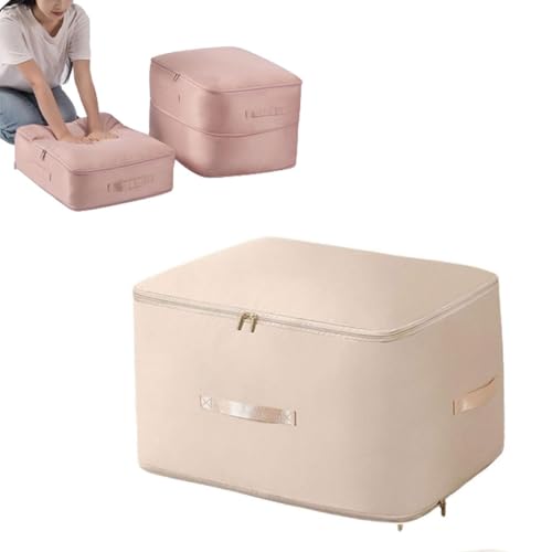 Decke und Daunenjacke Aufbewahrungstasche,Ultra Space Saving Self Compression Organizer,Groß Kleideraufbewahrung Umzugskartons,Faltbare Aufbewahrung Boxen für Bettzeug Matratzenauflagen (Aprikose, L)