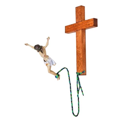 JIEBWCHA Bungee Jesus Kreuz, 21x18x5,5cm Springende Jesusstatuen, Wandkreuz Springende Jesus Dekoration, Harz Jesus Kruzifix, Jesus-Statue Für Zuhause, Kirche, Wohnzimmer, Arbeitszimmer