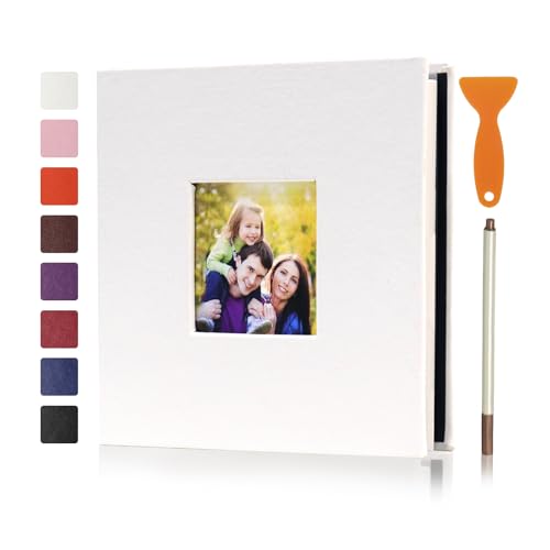 RECUTMS Kleines Fotoalbum, selbstklebend, Scrapbook, magnetisch, Fotoalben für 10 x 15 cm, 12 x 17 cm, 20 x 25 cm, für Babys, Familie, Hochzeit, 40 Seiten, mit Metallstift und Kunststoffplatte (weiß)