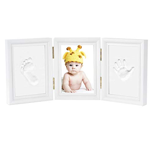 Newlemo Gipsabdruck Baby Hand und Fuß Baby Abdruck set Bilderrahmen - Baby Handabdruck und Fußabdruck Baby DIY Set Abdruck des Rahmen für Baby Geschenk (3 teile, weiß)