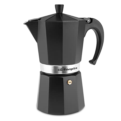 Orbegozo KFN910 KFN 910 Italienische Kaffeemaschine, Aluminium, 9 Tassen, ergonomischer Griff, Sicherheitsventil, Abnehmbarer Filter, Metall, Schwarz, 9 Tazas