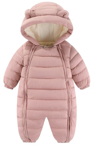 Maeau Baby Mädchen Jungen Schneeanzug mit Kapuze Strampler Fleece Overall Winter Baumwolle Kleinkind Spielanzug Gefüttert Neugeborene Daunenanzug Outfit Warm Jumpsuit Langarm Reißverschluss 0-5 Monate