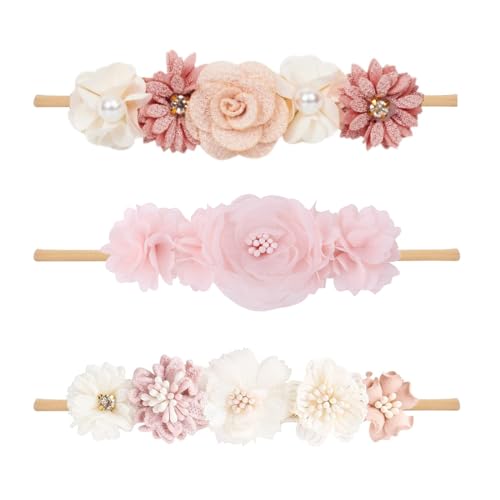 XBFOCNH 3 Stücke Baby Haarband,Blume elastisches Haarband Haarschmuck,für Neugeborene Kleinkinder,Baby Mädchen Stirnbänder Weiche Neugeborene Kleinkind Haarschmuck