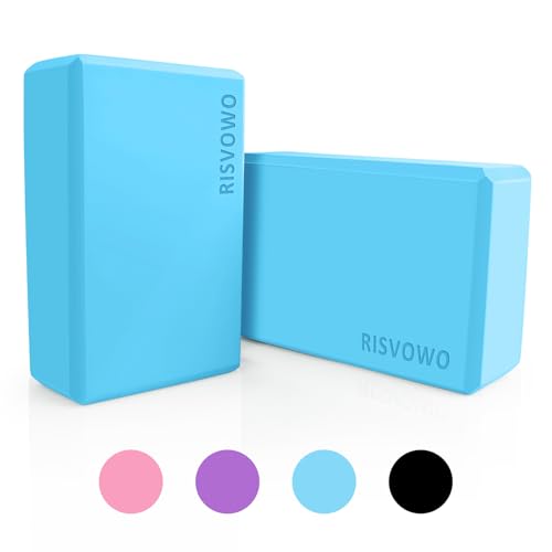 RISVOWO Yoga Blöcke 2er Set, Yogablock Robust aus EVA Schaumstoff, Rutschfest, Yoga Zubehör für Anfänger und Fortgeschrittene, Damen Herren, Blau