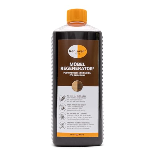 Renuwell Möbel-Regenerator, 1 Liter – Intensive Pflege und Regeneration für Holzmöbel und Oberflächen, entfernt Wasserflecken, Kratzer & Hitze-Ringe, Schweizer Qualitätsprodukt