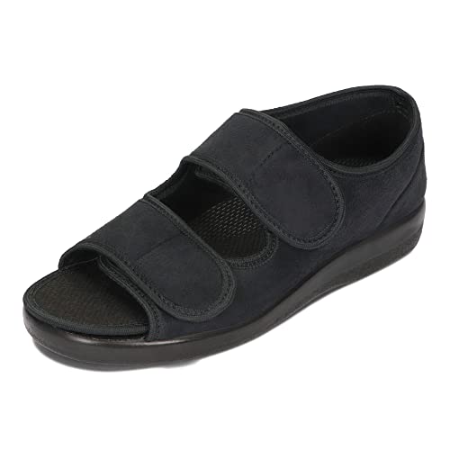 OrtoMed Offene Orthopädische Schuhe Damen Herren Verstellbare Breite Orthopädische Einlegesohle Klettverschluss Microvelour Schwarz 36-46 EU (Schwarz 513, Numeric_40)