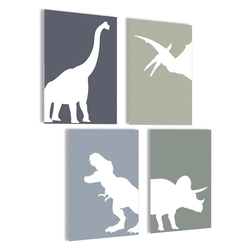 Oyifan Kinderzimmer Dekorationen, Dinosaurier Poster, Jungen Zimmer Dekorationen, 4pcs Deko Kinderzimmer für Jungen, Mädchen, Babyzimmer Bilder, Bild Kinderzimmer Dekoration