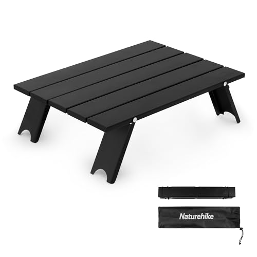 Naturehike Ultraleichter Campingtisch aus Aluminium Klappbarer tragbarer Picknicktisch Mini-Strandklapptisch Mikro-BBQ-Tisch Erhöhter Desktop-Standfuß 40×29×13cm Schwarz