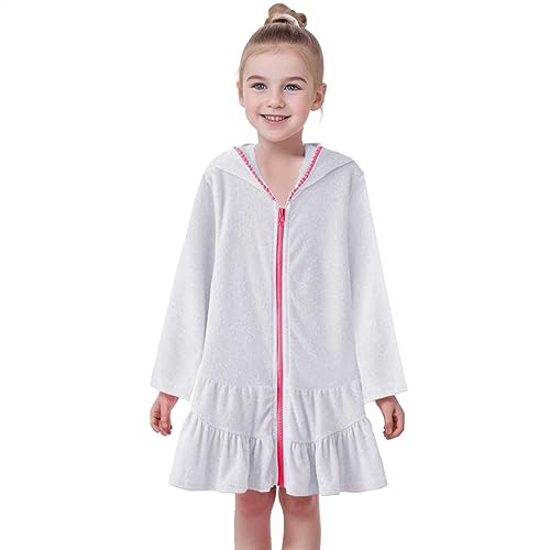 Badeponcho Kinder Saugfähiges Cover Up Strandkleid Mit Kapuze Badekleid Mit Reißverschluss Frottee Badeanzug Mit Rock Sommer Mädchenkleid Teenager Poncho Baumwolle Schwimmanzug Bademode Bademantel