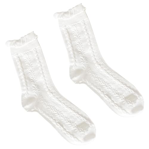 Healife Weiße Rüschen Socken - Weiße Baumwoll Spitzen Socken für Frauen und Mädchen - Prinzessinnen Söckchen - socken mit rüschen damen - Dirndl socken damen - Süße Socken