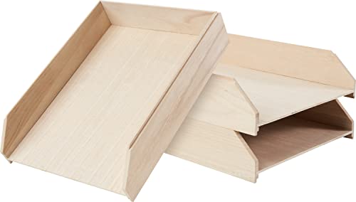 VBS Dokumentenablage 30x23x6,5cm 3 Stück Holz unbehandelt stabil robust Briefablage Stapelablage Aktensortierer Schreibtischordnung Ablage Fächerablage Organizer Papierablage Büro