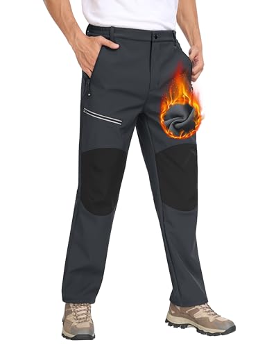 MoFiz Herren Wanderhose Warm Gefüttert Outdoorhose Wasserdicht Skihose Softshellhose Winddicht Arbeitshose für Winter A- Dunkelgrau EU 4XL