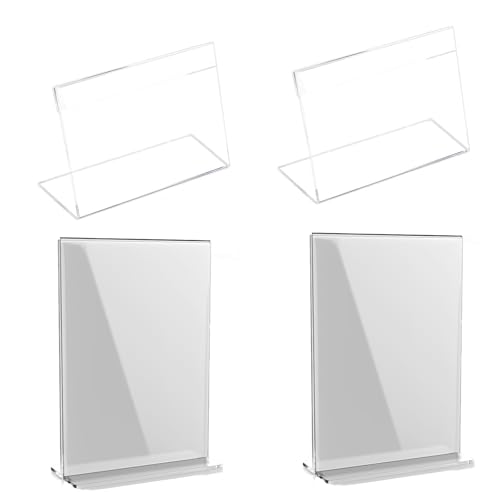 4 Stück Plexiglas Aufsteller A5, Tischaufsteller A5, Beinhaltet Zwei Universal Plexiglas Aufsteller und Zwei L-Förmigem, Tischaufsteller Acryl, Menükarten, für Fotorahmen, Heim, Büro, Speisekarte