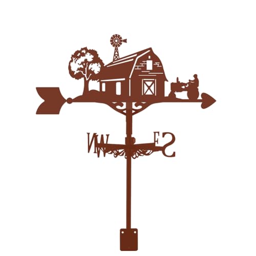 SUPERDANT Weather Vane Bauernhaus Wetterfahne Schmiedeeisen Wetterhahn fürs Dach Garten Wegweiser Bauernhaus Dekoration Wetterhahn Ornament Windfahne Windmesswerkzeug Rotbraun Gartendeko