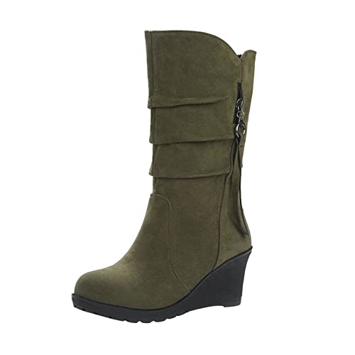 BOTCAM Outdoor Damen Stiefel - Klassisch Halbhoch Damenstiefel - GefüTtert Fluffy Warm Wasserdichtem Obermaterial Rutschfeste Stiefeletten - Keilabsatz WäRme Winterschuhe FüR Herbst Und Winter