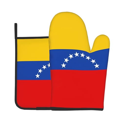 RRKDOY Bedruckte Ofenhandschuhe und Topflappen, Motiv: Flagge von Venezuela, zum Öffnen des Deckels des Topfes in der Küche, Mikrowelle, Backofen