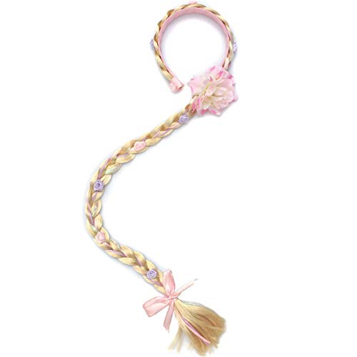 LHKJ Haarreif Prinzessin Zopf geflochten Haartei Kinder Haarband Kopfschmuck Haarschmuck für Party Cosplay Kostüm Rosa mit Blume