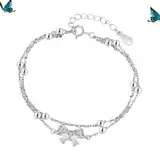 Zeaicos Layered Sterling Silber Armband Armkettchen Kristall Schleife Doppelkette Armband Armreif Freundschaftsarmband für Damen Mädchen