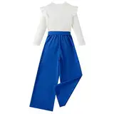 Mädchen Herbstkleidung Zweiteiliges Set,Süß Mädchen Bedrucktes Langarm-Top + Unifarbene Hose mit weitem Bein zum Schnüren Bekleidungsset,Mode Kinderkleidung für 5-12 Jahre (#1-Blue, 10-12 Years)