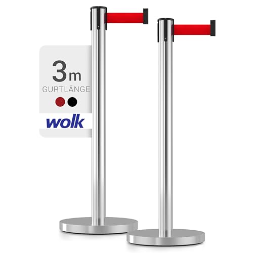 Gurtpfosten Edelstahl hochglanzpoliert - 2er Set - Pfostenhöhe: 98,0 cm, Gurtlänge: 3,0 m, Gurtbandbreite: 4,8 cm - Gurtfarbe: rot