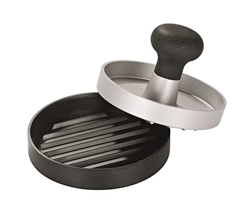 RÖSLE Burgerpresse, Hochwertige Fleischpresse zum einfachen Formen von Burgerpatties, ABS, Aluminium, 11 cm, spülmaschinengeeignet Schwarz / Silberfarben