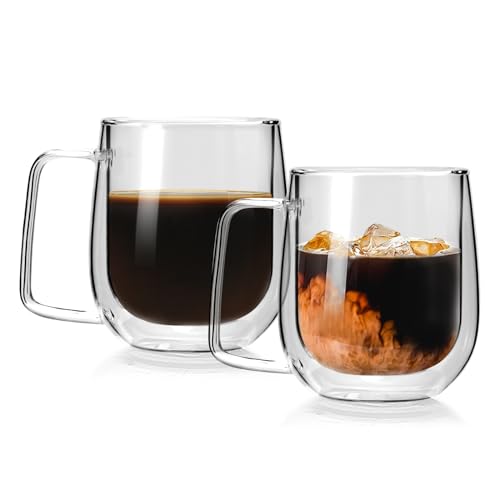 CNNIK Latte Macchiato Gläser Doppelwandige Tassen Kaffeetassen Espressotassen Cappuccino Tassen Kaffeegläser Doppelwandig Teegläser mit Henkel 2er Set 250ml Espresso Gläser