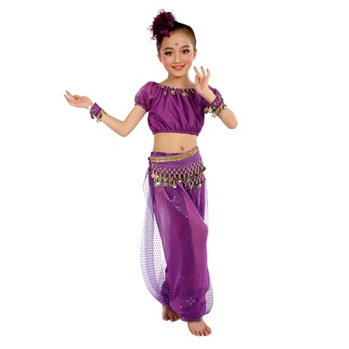 Tanzkleider Bauchtanz Kostüme Mädchens Kleid Bauchtanz Pailletten Halloween Karneval Kostüme Komplet Orient Kleid Pailletten-Quasten Performance Bauchtänzerin Kleidung Tanzsport Bekleidung Set