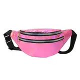 Bauchtasche Gürteltasche Damen, Verstellbarer Gurt Hüfttasche,Sport Wasserdicht Hüfttasche,Holographische Fanny Pack mit Taschen für Damen Outdoor Wandern Reisen Party Festiva (Rosa)
