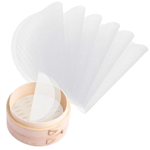 Aeaocvo 6 Stück Bambus Dampfgarer Matte, Ø 25 cm Silikon Dim Sum Dampfer Papier, Antihaft Runde Bamboo Steamer Pad, Wiederverwendbare Dumplings Netz