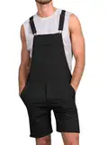 Runcati Herren Jeans Overall Baumwolle Latzhose Kurze Arbeitshose Loose Fit Männer Denim Jumpsuit mit Taschen Schwarz XXL