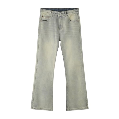 QWUVEDS Herren Slim Fit Schlagjeans Comfort Denim Hosen 60er 70er Retro Hosen Schlaghosen Jeans für Männer Hosen Herren (Yellow, S)