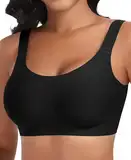 Nahtloser BH Damen Ohne Bügel Glatt Komfort Vollschalen Gepolstert Bustier Weicher BH Bequemer T-Shirt Soft BH Bra Bralette (Schwarz, 2XL)