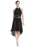 Yhong Damen Ballettkleid Lyrisches Tanz Kostüm mit Mesh Asymmetrisch Rock Ballett Trikot Body Kleid modernen zeitgenössischen Tanz Tüllkleid Schwarz M