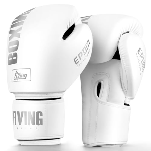 Boxhandschuhe für Damen und Herren, Boxing Training Gloves,geeignet für Boxen, Kickboxen, gemischte Kampfsportarten, Thai, MMA, Kampftraining (Weiß grau, 10oz)