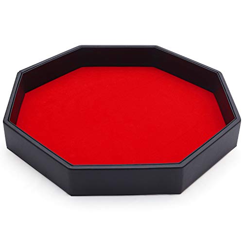 BELLE VOUS Würfelbrett aus PU-Leder und Samt - Oktagon Würfelteller Würfelschale - Würfelunterlage für Tischspiele wie Kniffel DND D&D - Dice Tray in Schwarz Rot