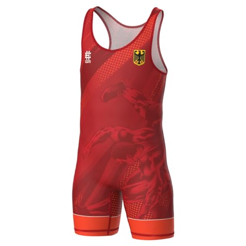 Extreme Hobby Kinder Wrestling Trikot Deutschland, Leotard Singlet Vest Kids Bodysuit Atmungsaktiver Material, Ringer Trikot (Rot, 140)