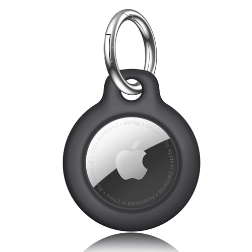 Wanme Hülle für Apple AirTag Anhänger mit Schlüsselanhänger, AirTag Anhänger mit Kratzschutz, AirTags Tragbar Keyring Abdeckung, Schutzhülle für Apple AirTag Case Tracker (Schwarz)