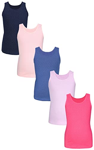 TupTam Mädchen Baumwolle Unterhemd 5er Pack Tank Top Ärmellos Kinder, Farbe: Punkte Rosa Blau Lila, Größe: 146-152