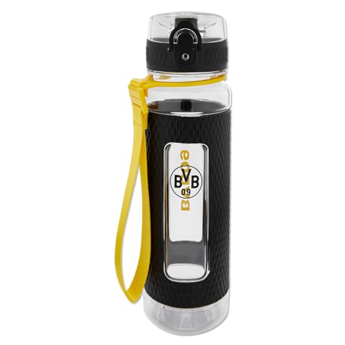 Borussia Dortmund Unisex Jugend BVB Trinkflasche-Transparente Wasserflasche, 0,5 l Trinkfalsche, schwarz, One Size