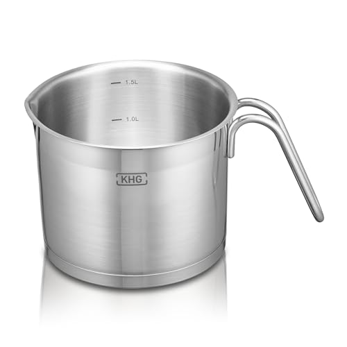 KHG Topf Kochtopf Milchtopf 14 cm Induktion, Edelstahl unbeschichtet | 11,5 cm hoher Rand, 1,5 Liter Volumen | spülmaschinengeeignet, für alle Herdarten geeignet