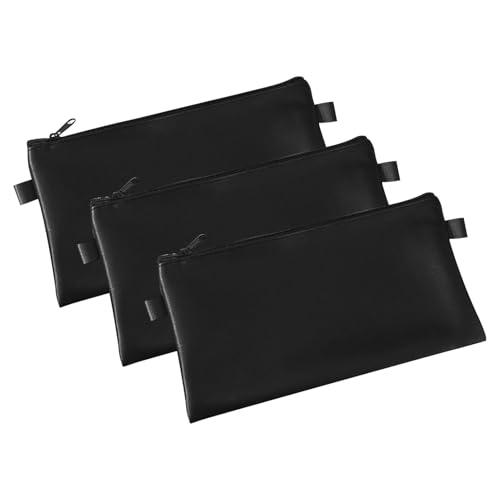3 Stück Geldtaschen Banktasche, 28 x 16 cm Geldmappe A5, Geldbeutel mit Reißverschluss, PU Dokumententasche, Kosmetiktasche Schwarz für Schule Haushalt Business