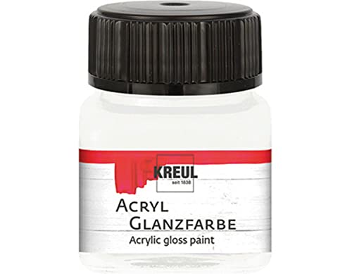 KREUL 79201 - Acryl Glanzfarbe, 20 ml Glas in weiß, glänzend-glatte Acrylfarbe zum Anmalen und Basteln, auf Wasserbasis, speichelecht, schnelltrocknend und deckend